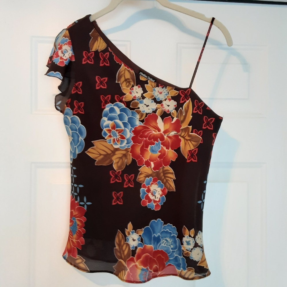One shoulder, asymmetrical floral camisole, Small